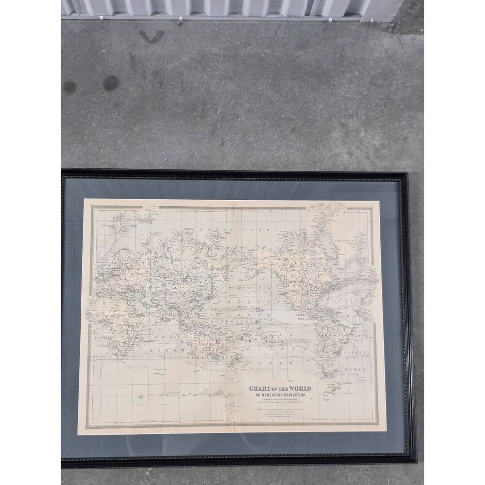 Original 1889 World Map by William Bradley & Bros.,Steel Plate Engraving / COA